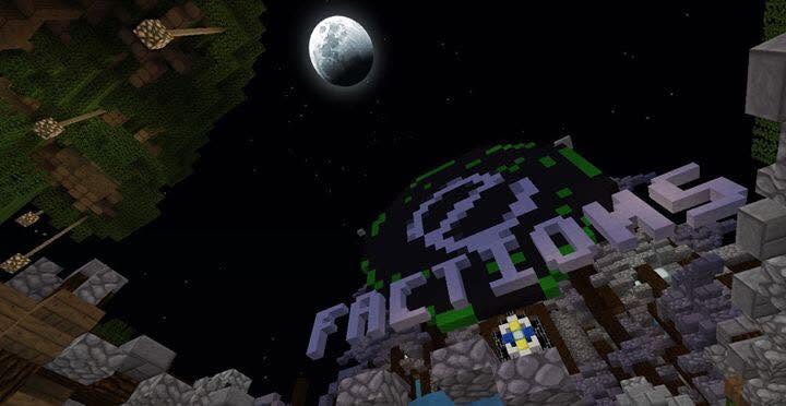 The Factions spawn sign under a full moon at night