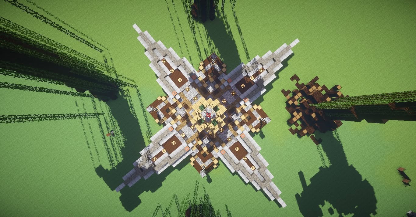 Spawn build and giant trees seen from the air